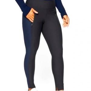 Athleta Stellar Tight Pants Leggings Black Navy Two Tone Zipper Pockets Small